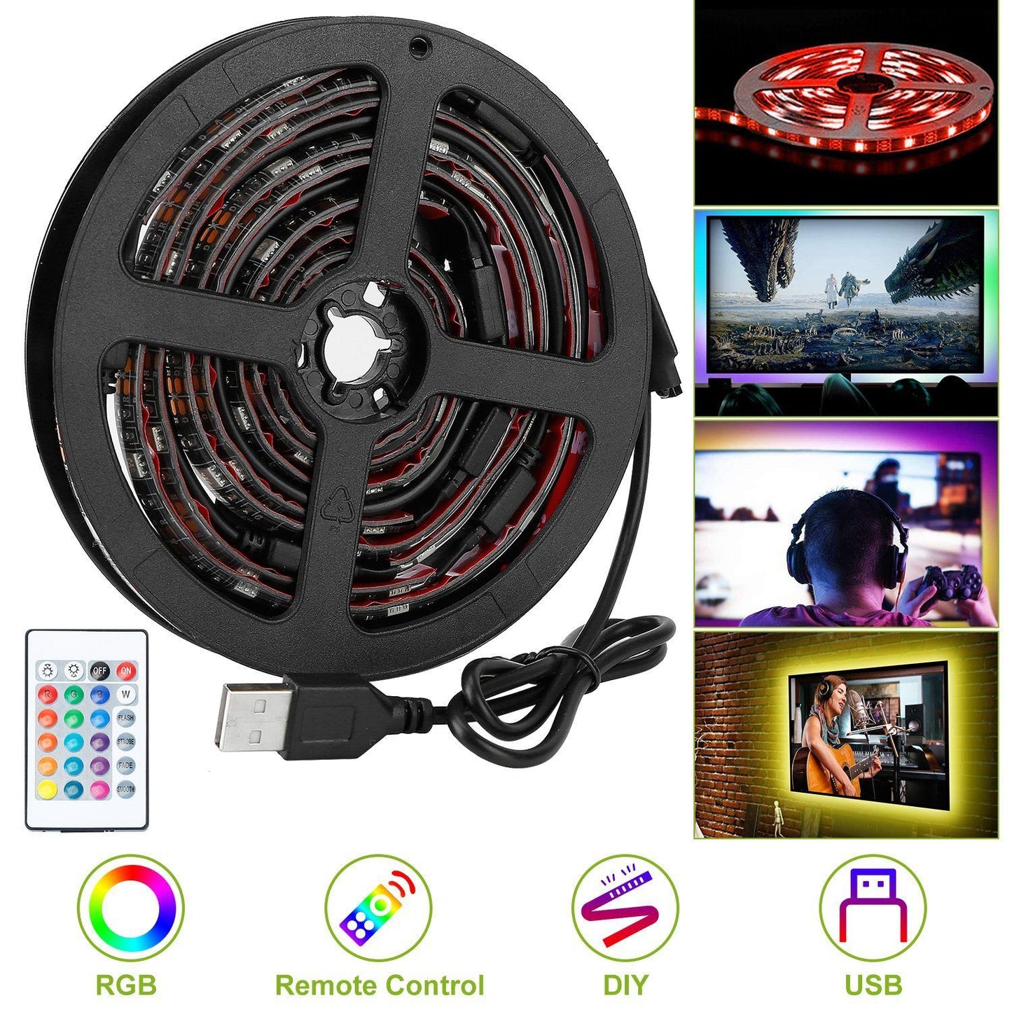 Frendorf | 6.56ft TV LED Hintergrundbeleuchtung RGB Streifenlicht USB Monitor Beleuchtung