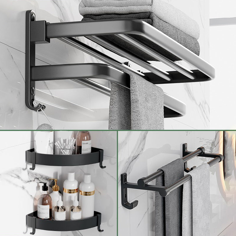 Frendorf | Modernes Aluminium-Badezimmerzubehör-Set Matt Schwarz Badregal/Handtuchhalter/Papierhalter