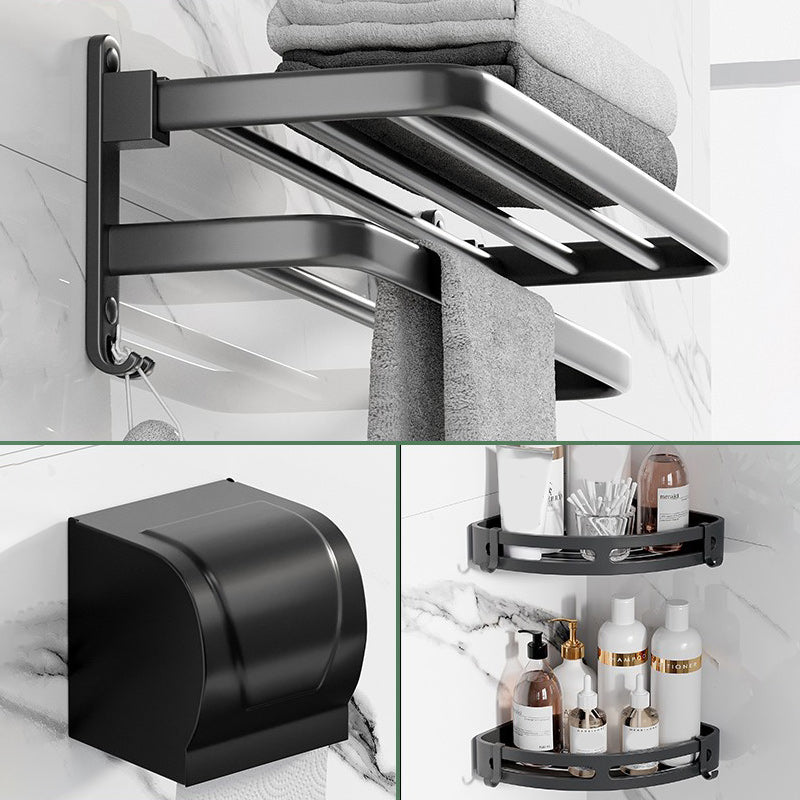 Frendorf | Modernes Aluminium-Badezimmerzubehör-Set Matt Schwarz Badregal/Handtuchhalter/Papierhalter
