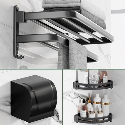 Frendorf | Modernes Aluminium-Badezimmerzubehör-Set Matt Schwarz Badregal/Handtuchhalter/Papierhalter