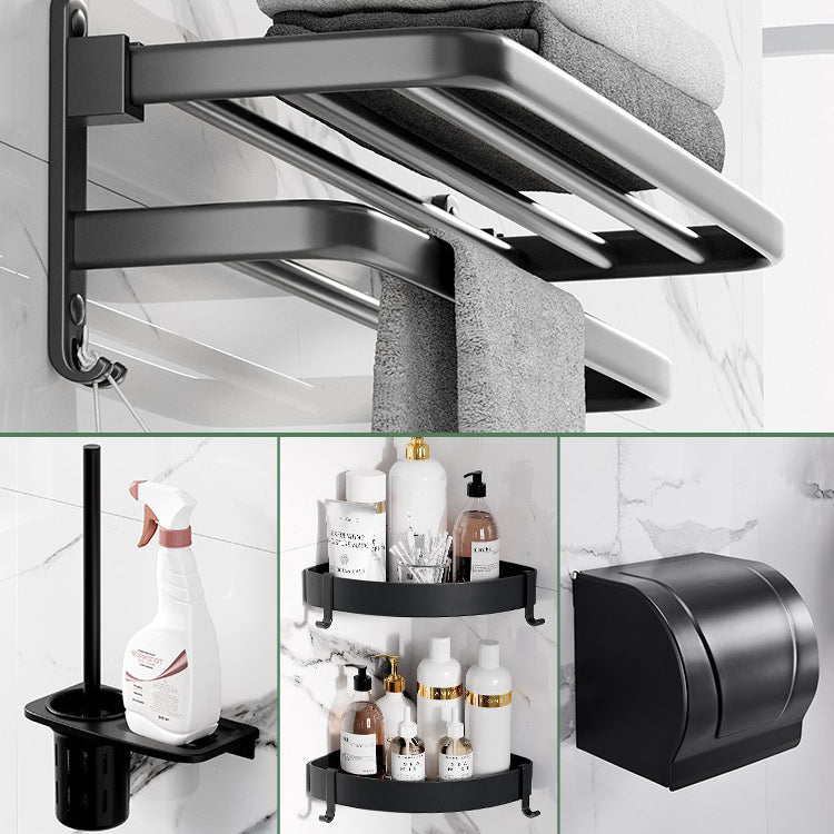 Frendorf | Modernes Aluminium-Badezimmerzubehör-Set Matt Schwarz Badregal/Handtuchhalter/Papierhalter