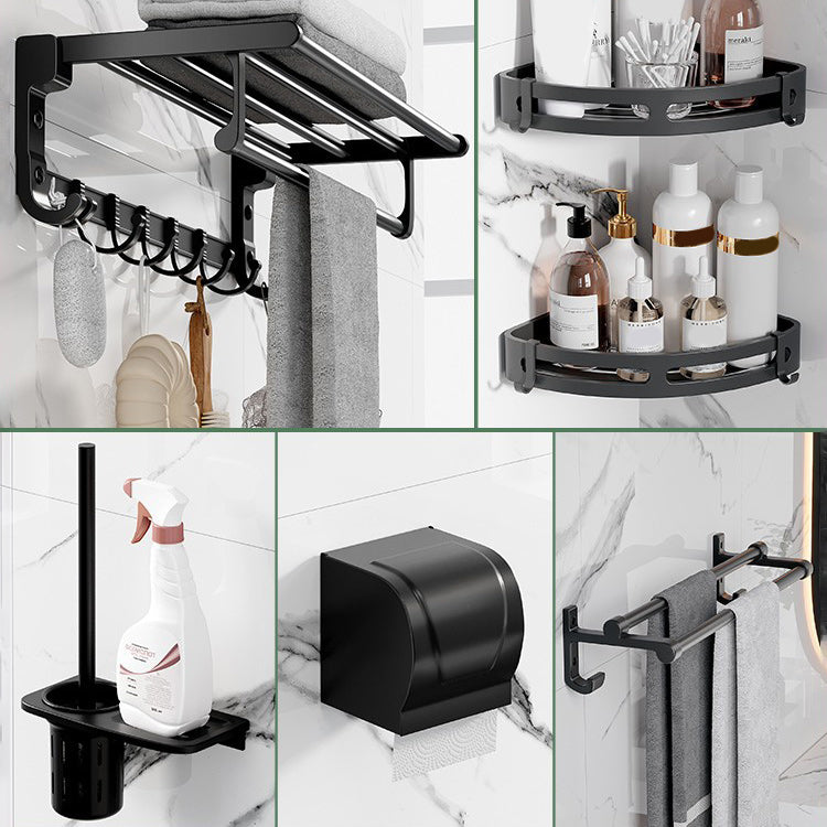 Frendorf | Modernes Aluminium-Badezimmerzubehör-Set Matt Schwarz Badregal/Handtuchhalter/Papierhalter