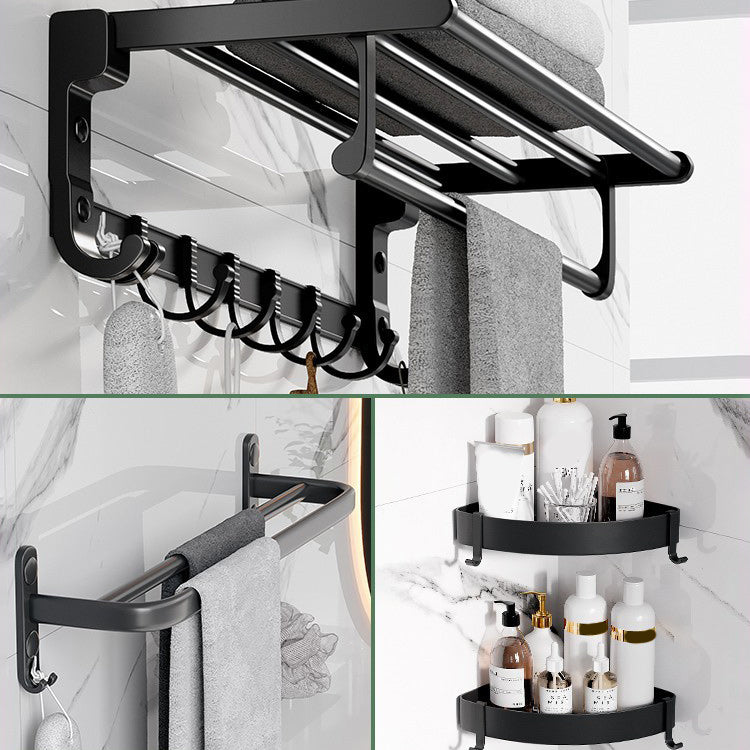 Frendorf | Modernes Aluminium-Badezimmerzubehör-Set Matt Schwarz Badregal/Handtuchhalter/Papierhalter