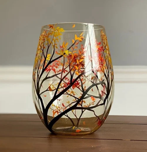 Frendorf | Vier Jahreszeiten Baum Weingläser - Hand gemalt Kunst
