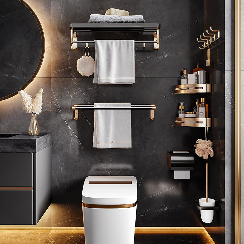 Frendorf | Schwarzes und Messing Badezimmer Hardware Set Modern Edelstahl Badregal/Handtuchhalter/Papierhalter