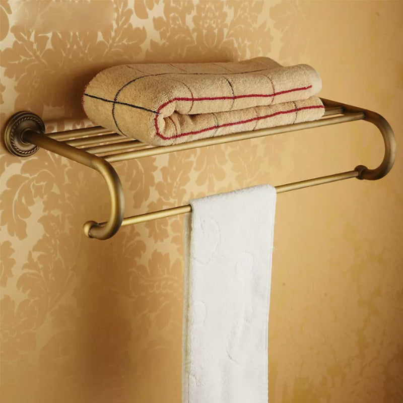 Frendorf | Abgenutztes Messing Traditionelles Badezimmer-Set mit Bade-Regal/Papierhalter & Handtuchstange