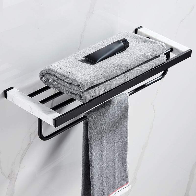 Frendorf | Matt Schwarz Badezimmerzubehörset aus Metall & Marmor mit Badregal/Handtuchhalter