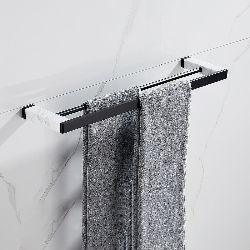 Frendorf | Matt Schwarz Badezimmerzubehörset aus Metall & Marmor mit Badregal/Handtuchhalter