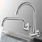 Frendorf | Moderner Brückenwasserhahn 304 Edelstahl Knopfgriff Schwenkauslauf Wandmontierter Wasserhahn