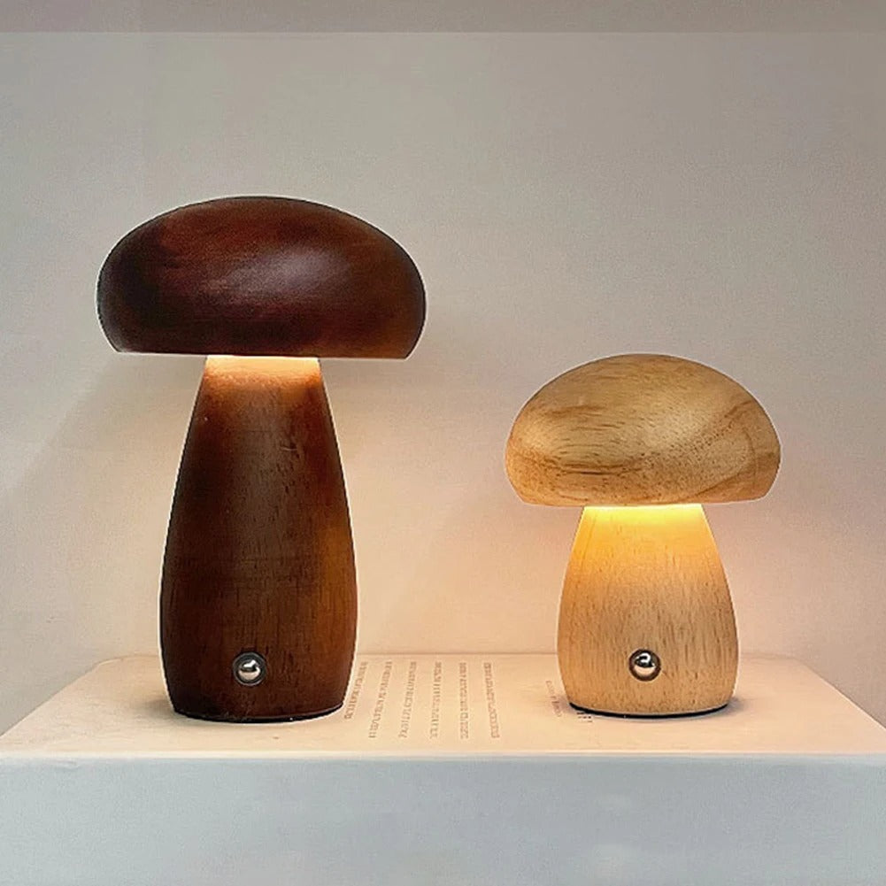 Frendorf | MushroomGlow™ Holzpilz LED Tischlampe | Natürliche Deko Beleuchtung | Stimmungslicht für Zuhause