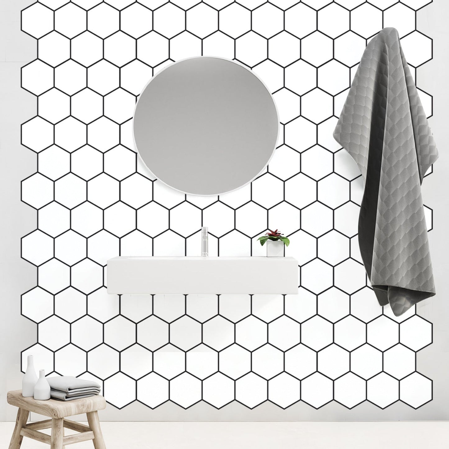 Frendorf | Peel and Stick Fliesen Hexagonale Kunststoff Wasserdichte Peel & Stick Fliese für Dusche 2-Pack