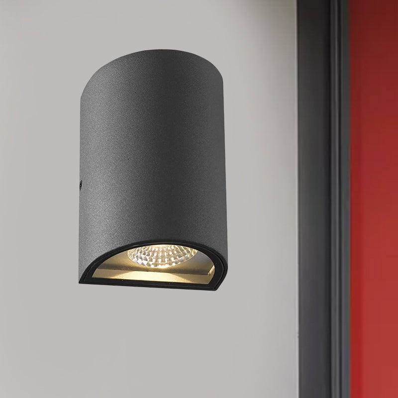 Frendorf | LED Buitenwandwaslamp met Half-Cilinder Aluminium Schaduw Zwart/Grijs Wandlamp in Warm/Wit Licht