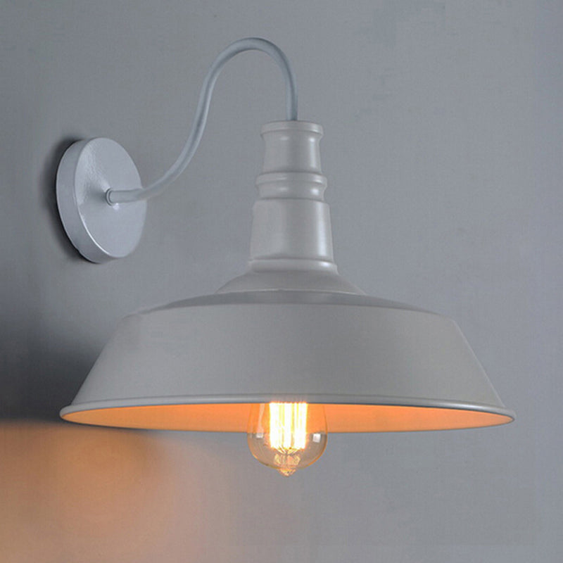 Frendorf | 1 Lampen Metall Wandleuchte Industriestil Schwarz/Weiß Scheune Schirm Porch Wandmontage Licht, 10"/14" Durchmesser