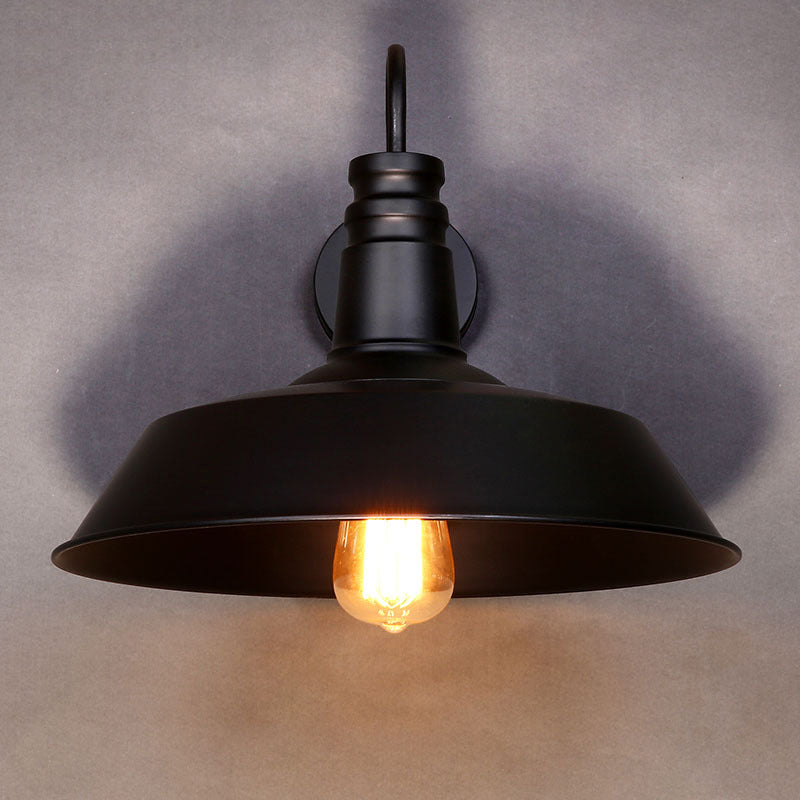 Frendorf | 1 Lampen Metall Wandleuchte Industriestil Schwarz/Weiß Scheune Schirm Porch Wandmontage Licht, 10"/14" Durchmesser