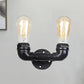 Frendorf | 2 Köpfe Metall Wandmontage Licht Industrie Schwarz/Antik Messing Wasserrohr Wohnzimmer Wandleuchte