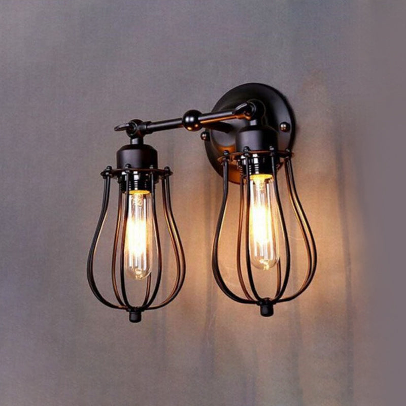 Frendorf | Industrieller Stil Käfig Wandleuchten mit Lampenschirm 2 Lichter Metall Mini Wandleuchte in Kupfer/Antik Silber