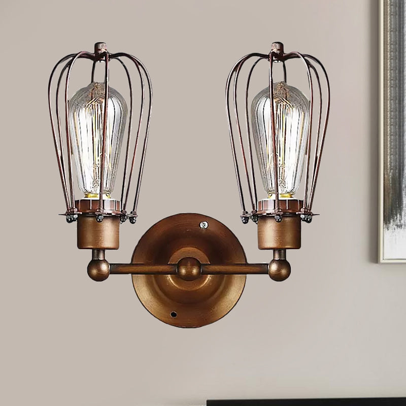 Frendorf | Industrieller Stil Käfig Wandleuchten mit Lampenschirm 2 Lichter Metall Mini Wandleuchte in Kupfer/Antik Silber