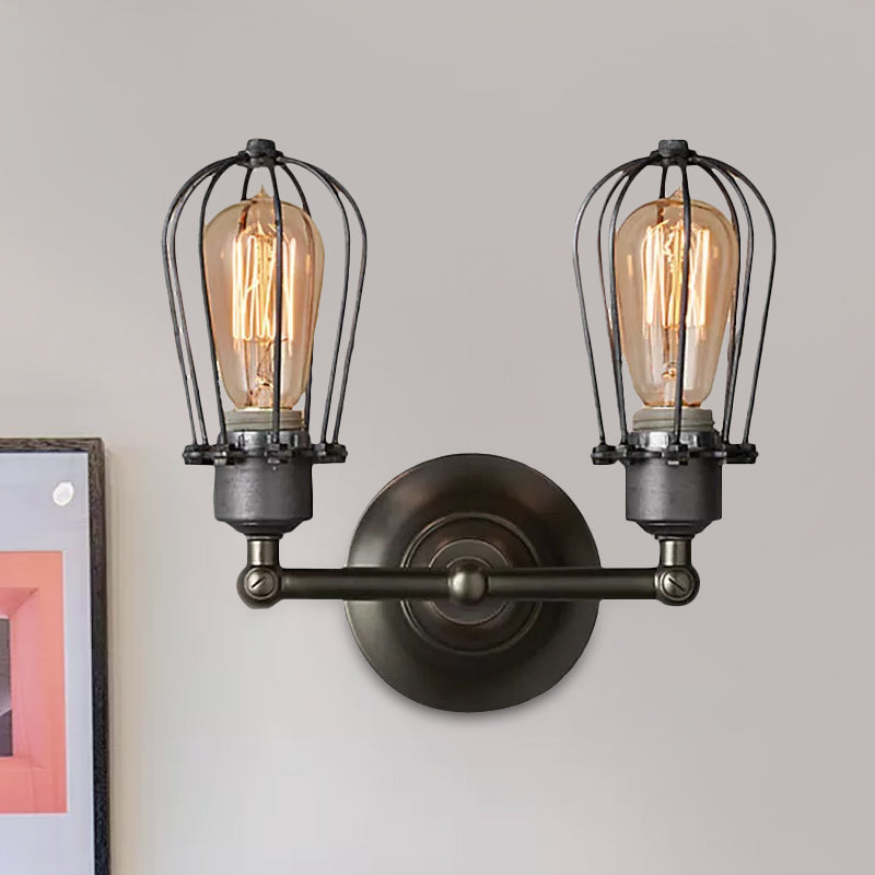 Frendorf | Industrieller Stil Käfig Wandleuchten mit Lampenschirm 2 Lichter Metall Mini Wandleuchte in Kupfer/Antik Silber