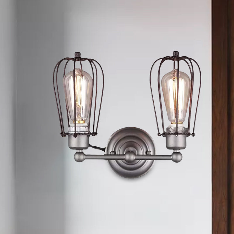 Frendorf | Industrieller Stil Käfig Wandleuchten mit Lampenschirm 2 Lichter Metall Mini Wandleuchte in Kupfer/Antik Silber