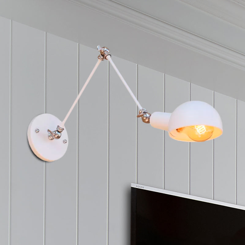 Frendorf | Weißes Kuppelwandlicht mit Schwenkarm Industriedesign Retro Metall 1 Glühbirne Schlafzimmer Wandleuchte Lampe