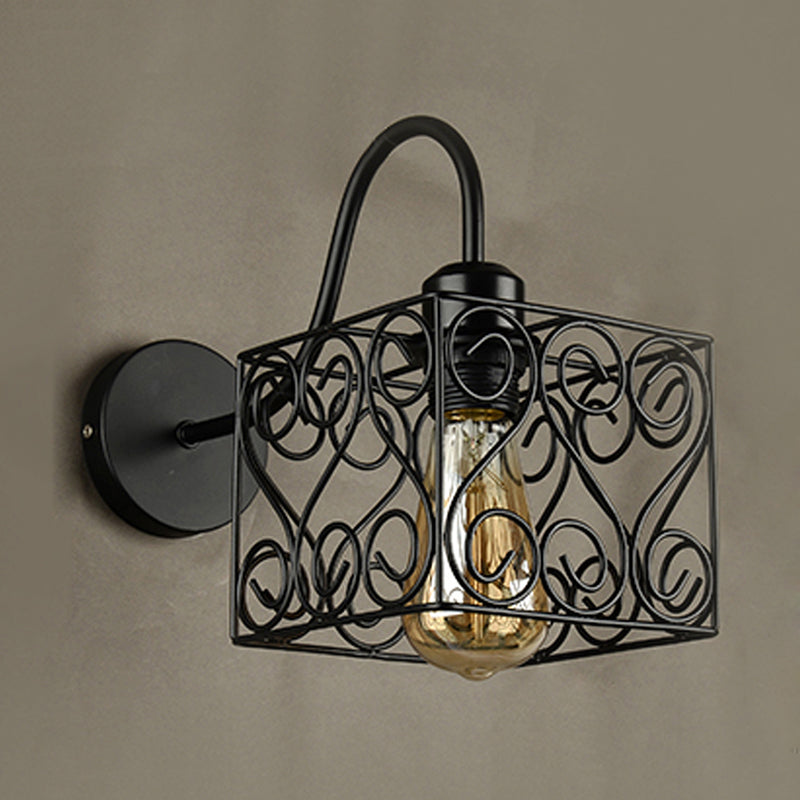Frendorf | Metalen Vierkante/Ruit Kooi Wandverlichting Vintage Industrieel 1 Hoofd Restaurant Wandlamp Verlichting in Zwart
