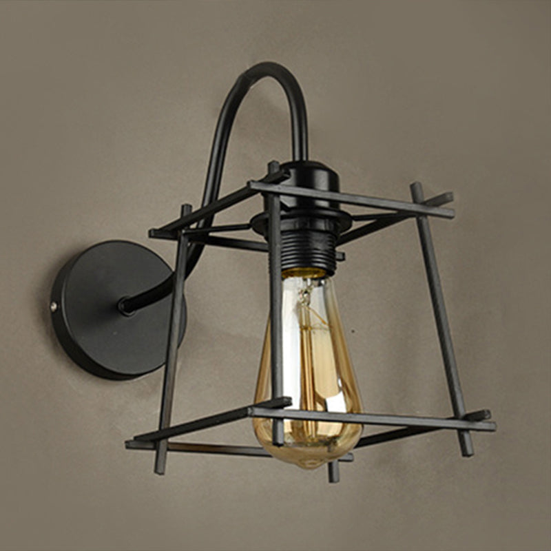 Frendorf | Metalen Vierkante/Ruit Kooi Wandverlichting Vintage Industrieel 1 Hoofd Restaurant Wandlamp Verlichting in Zwart