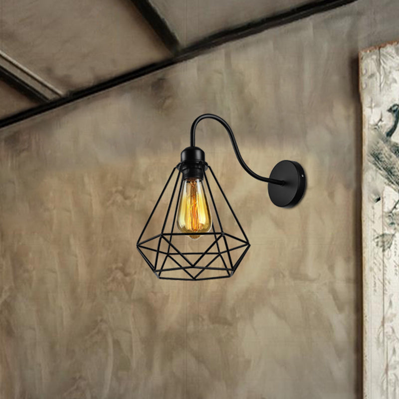 Frendorf | Metalen Vierkante/Ruit Kooi Wandverlichting Vintage Industrieel 1 Hoofd Restaurant Wandlamp Verlichting in Zwart