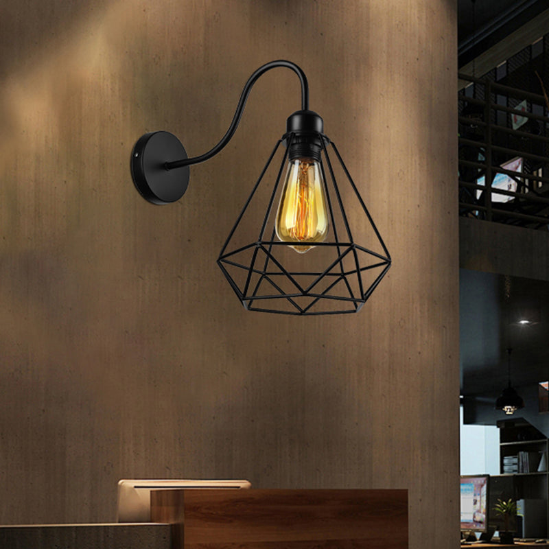 Frendorf | Metalen Vierkante/Ruit Kooi Wandverlichting Vintage Industrieel 1 Hoofd Restaurant Wandlamp Verlichting in Zwart