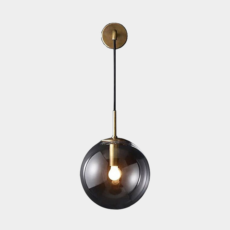 Frendorf | Moderne Sferische Wandlamp 1 Peertje Rookglas Wandlicht in Zwart/Messing voor de Woonkamer, 8"/10"