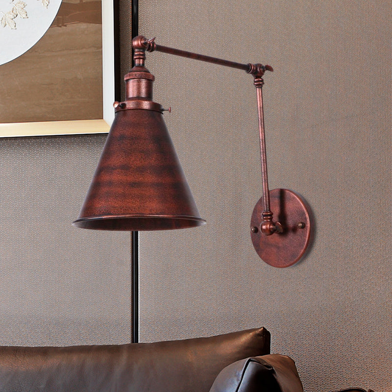Frendorf | Landhausstil Kegel Wand Sconces 1 Lampe Eisen Wandverlichtungsarmatur in Schwarz/Rost für Schlafzimmer