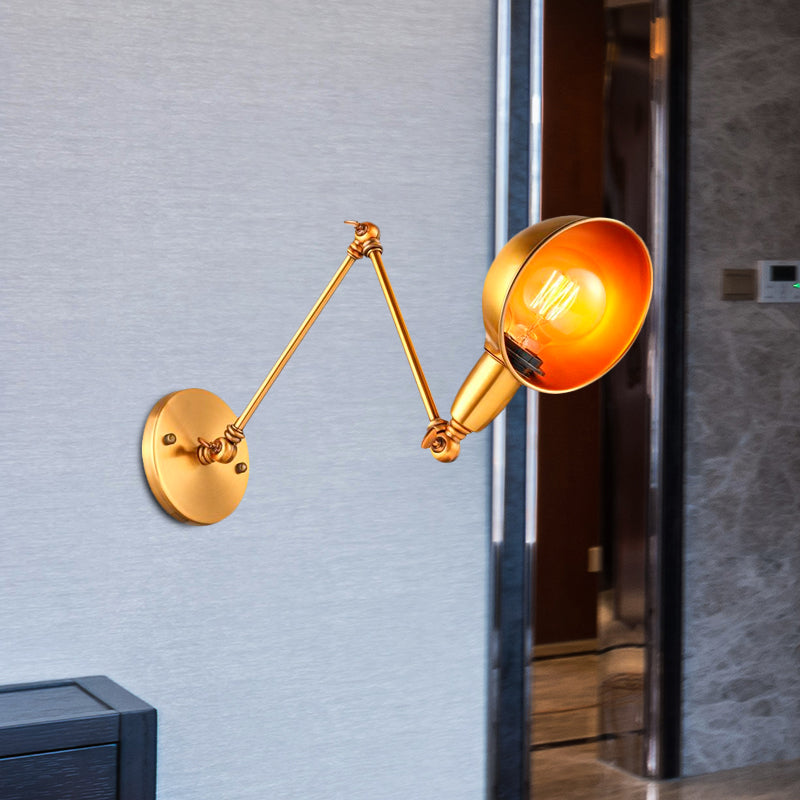 Retro Dome Wandlampe 1 Lampen Metall Wandbeleuchtung mit Schwenkarm in Messing/Chrom für Badezimmer
