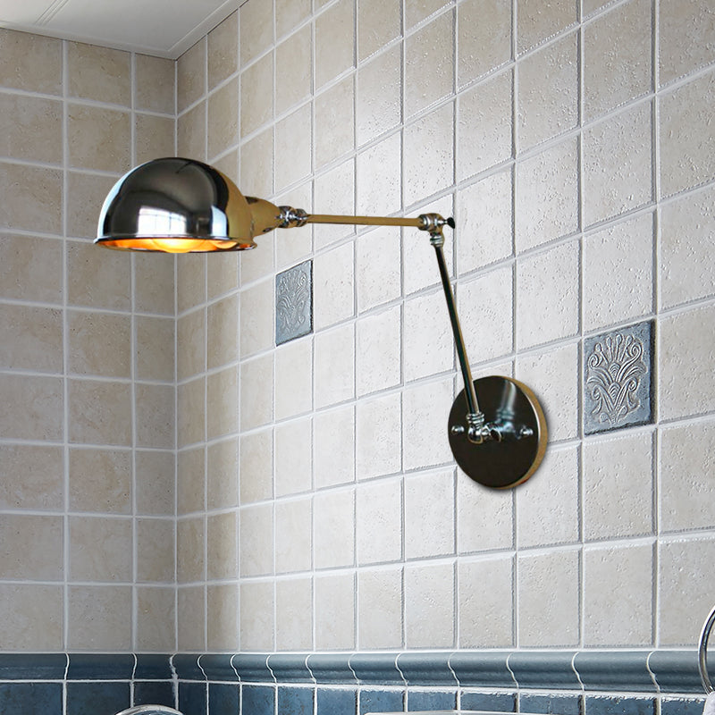 Frendorf | Retro Dome Wandlamp 1 Gloeilamp Metaal Wandverlichting met Swingarm in Messing/Chroom voor Badkamer