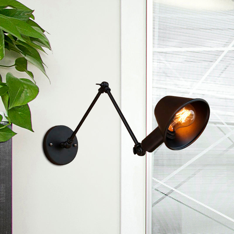 Frendorf | 1 Glühbirne Wandbeleuchtung Vintage Industrie Konische Schattierung Metall Wandlampe in Schwarz/Rost für das Arbeitszimmer