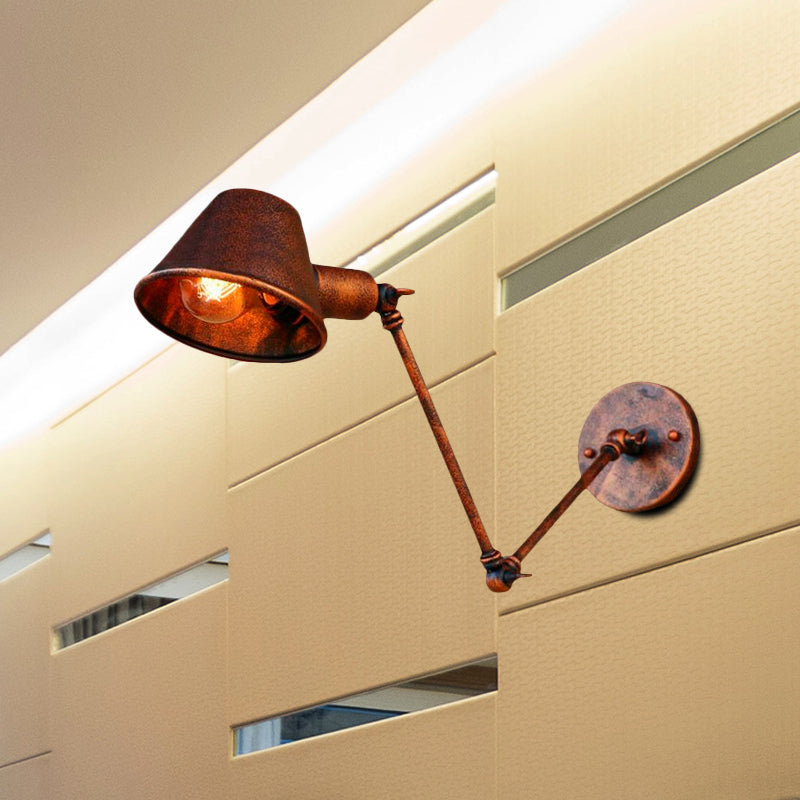 Frendorf | 1 Glühbirne Wandbeleuchtung Vintage Industrie Konische Schattierung Metall Wandlampe in Schwarz/Rost für das Arbeitszimmer