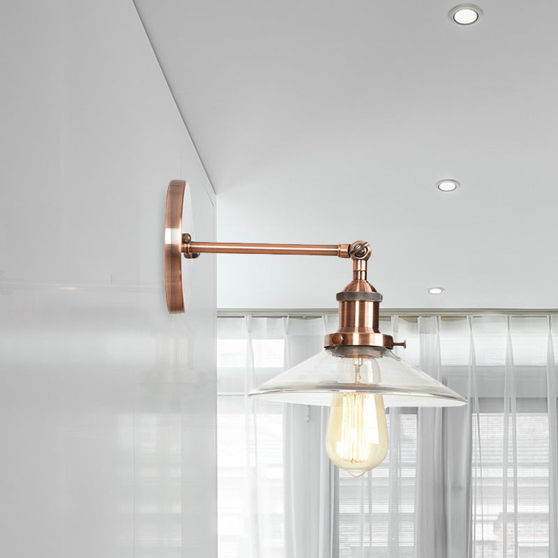 Frendorf | Kegelförmige Schlafzimmer Wandlicht Leuchte Vintage Klarglas 1 Licht Kupfer Wandleuchte Lampe