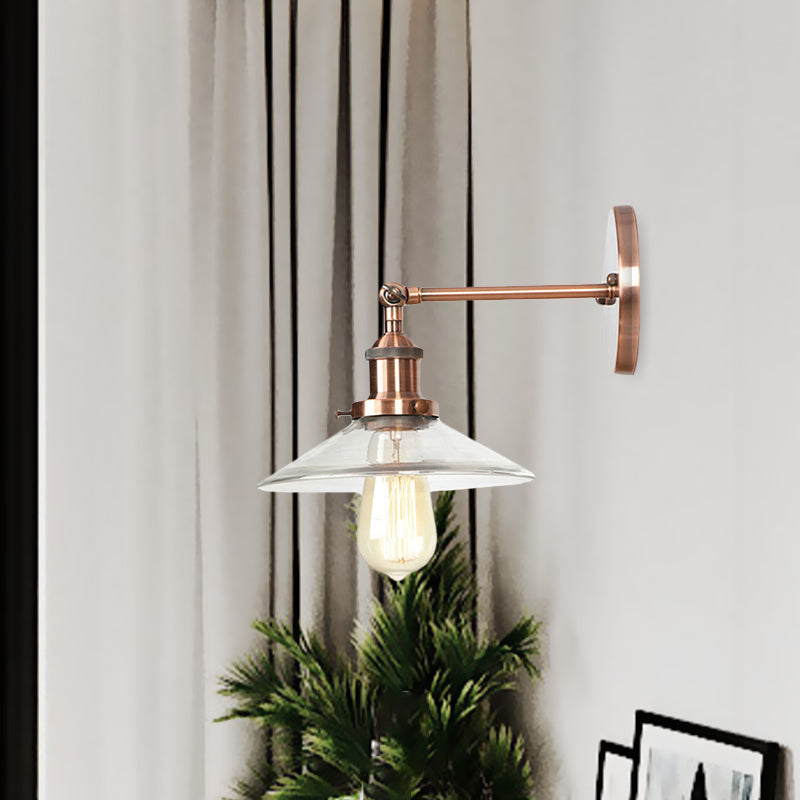 Frendorf | Kegelförmige Schlafzimmer Wandlicht Leuchte Vintage Klarglas 1 Licht Kupfer Wandleuchte Lampe