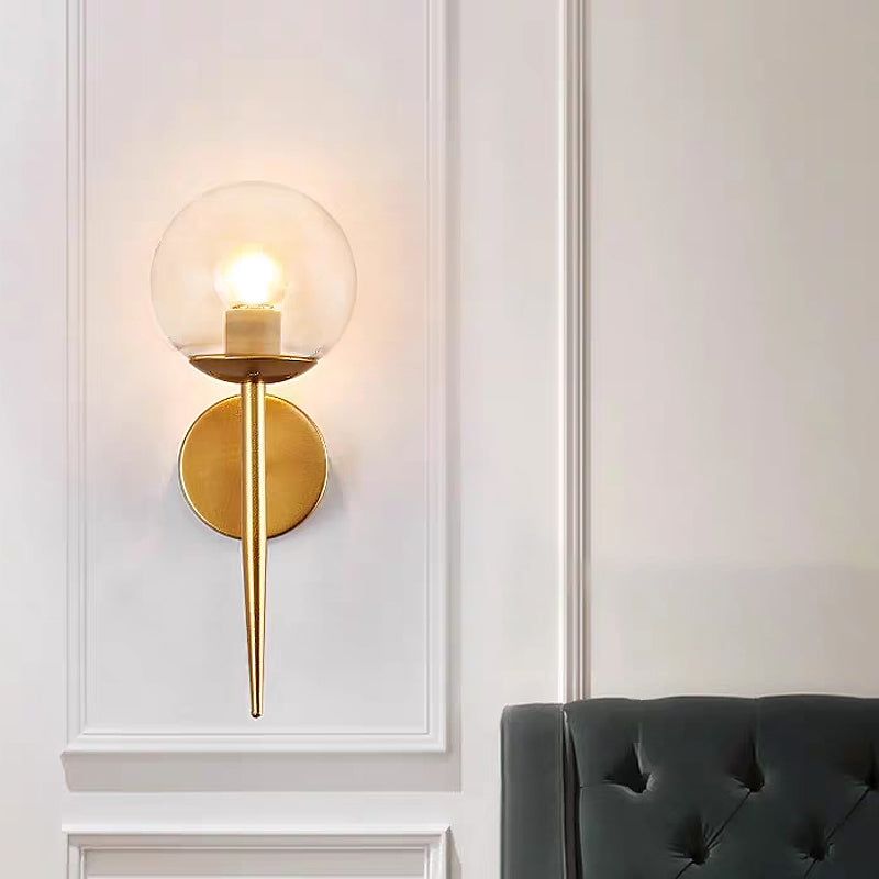 Frendorf | Klarer Glasglobus Wandleuchte Modern 1 Licht Wohnzimmer Beleuchtungseinrichtung in Gold