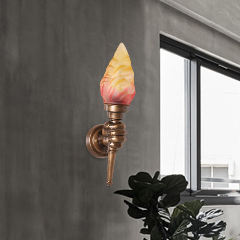 Frendorf | Wandmontage verlichting Torch Rustieke Glazen Kap 1 Licht Wandlamp Verlichting in Brons voor Hal