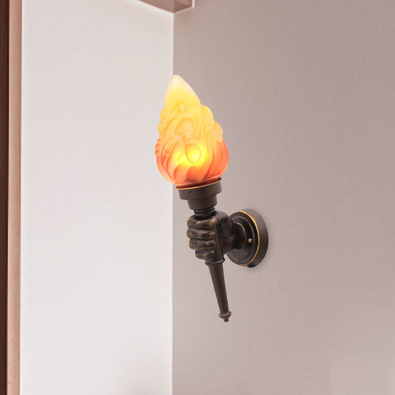 Frendorf | Wandmontage verlichting Torch Rustieke Glazen Kap 1 Licht Wandlamp Verlichting in Brons voor Hal
