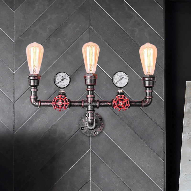 Frendorf | Antieke Koperen Waterpijp Wandverlichting met Drukmeter Rustiek IJzer 2/3 Koppen Restaurant Wandmontage Licht