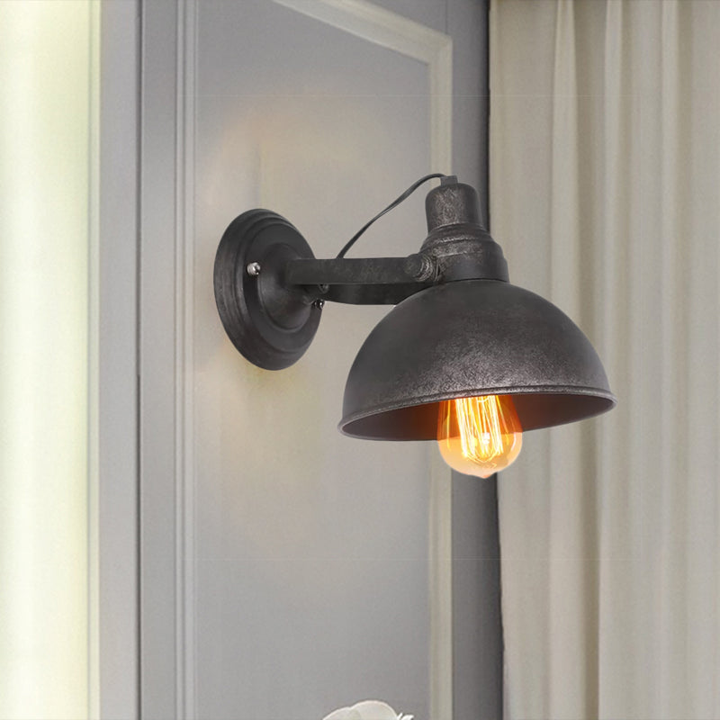 Frendorf | 1 Glühbirne Kuppel Wandlampe Licht Antik Stil Schwarz/Rost Schmiedeeisen Wandmontage Licht für Flur