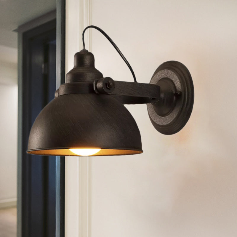 Frendorf | 1 Glühbirne Kuppel Wandlampe Licht Antik Stil Schwarz/Rost Schmiedeeisen Wandmontage Licht für Flur
