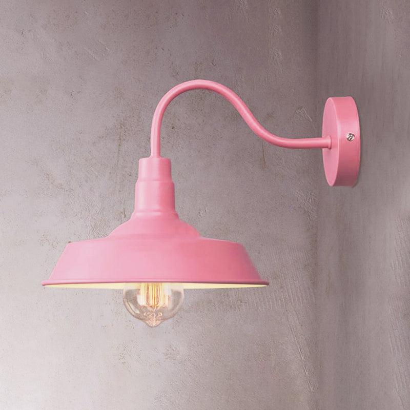 Frendorf | Industriële Stijl Barn Wandlamp 1 Gloeilamp Metalen Wandverlichting met Gooseneck Arm in Blauw/Roze, 10"/14" Breed