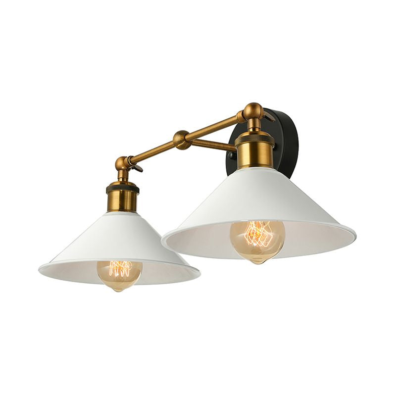 Frendorf | 2 Lichter Konus Wandlampe Vintage Stilvolle Antike Messing Metall Wandmontage Beleuchtung für Wohnzimmer