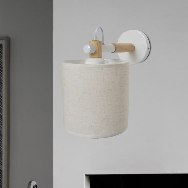Frendorf | Stoff Zylindrische Wandleuchte Modernist 1 Licht Schlafzimmer Wandmontage Leuchte mit Holzverbindung in Schwarz/Weiß