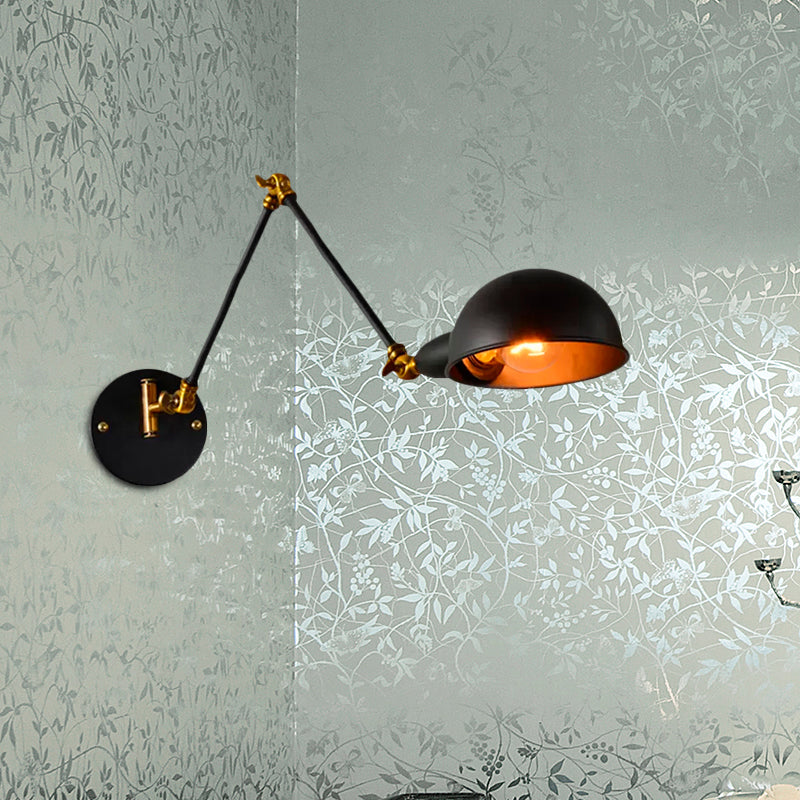 Frendorf | Dome Shade Schlafzimmer Wandlicht Wandleuchte Industrie Metall 1 Kopf Schwarz Lesewandleuchte mit verstellbarem Arm