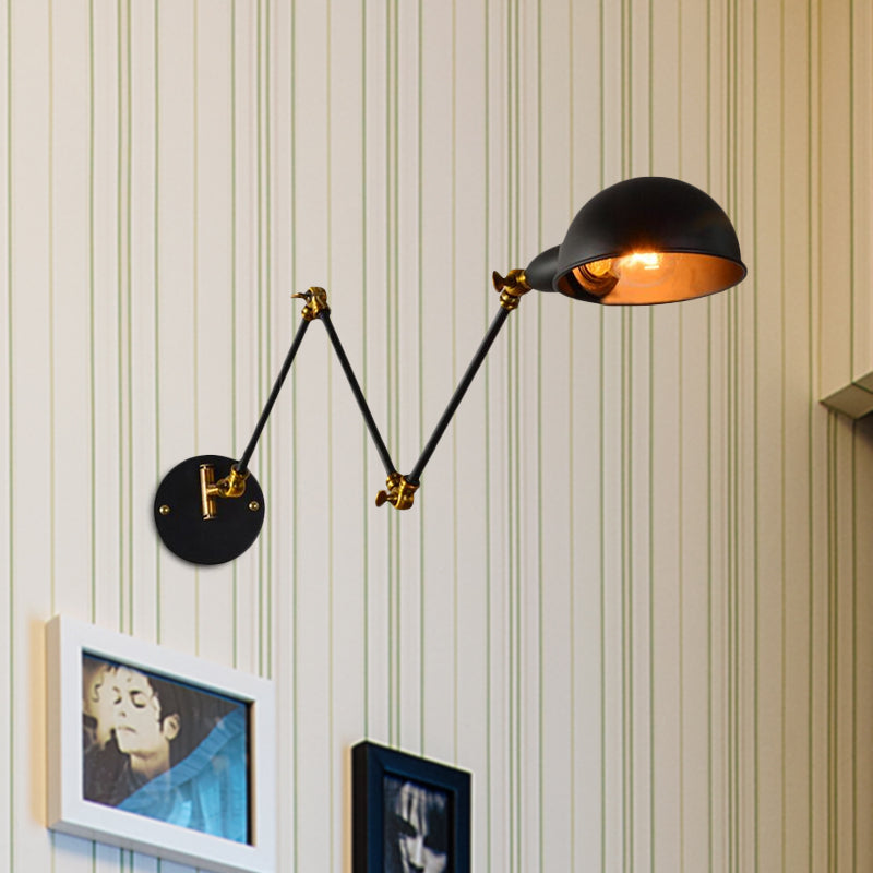 Frendorf | Dome Shade Schlafzimmer Wandlicht Wandleuchte Industrie Metall 1 Kopf Schwarz Lesewandleuchte mit verstellbarem Arm