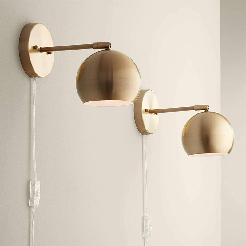 Frendorf | Ein Glühlampe Wandleuchte mit rundem Schirm Metall Industriell Wohnzimmer Wandbeleuchtung in Messing