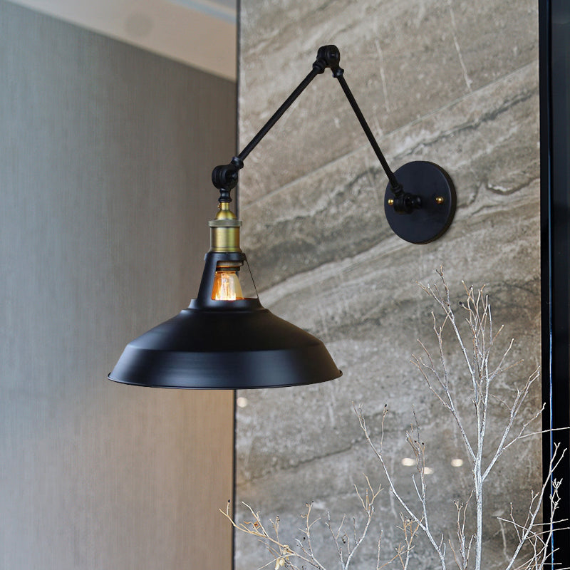 Frendorf | Schwarz/Rost Barn Shade Wand sconce Industrielle Metall 1 Licht Studienraum Wandmontage Licht mit Schwenkarm