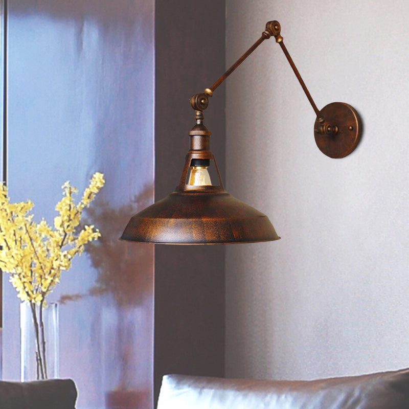 Frendorf | Schwarz/Rost Barn Shade Wand sconce Industrielle Metall 1 Licht Studienraum Wandmontage Licht mit Schwenkarm